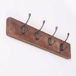 Vintage Chunky Wooden Coat Rack with Cast Iron Hooks - Choice of Sizes