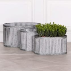 Ribbed Silver Galvanised Metal Vintage Garden Planter - Choice of Sizes