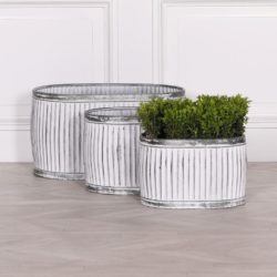 Oval Ribbed Vintage Rustic White Metal Garden Planter - Choice of Sizes