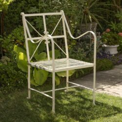 Vintage Iron Metal Garden Dining Chair in Country Cream