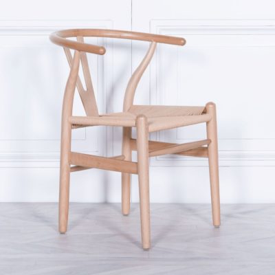 Wood and Wicker Dining Chair with a Natural Finish