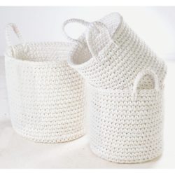 Rustic Raffia Large White Rope Baskets with Handles - Set of 3