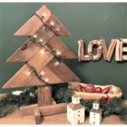 Rustic Wooden Christmas Tree Ornament on Stand