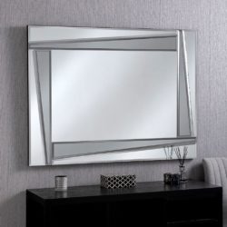 Pathagon Modern Frameless Mirror with Grey Angled Insert Design