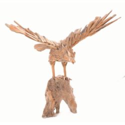 Handmade Small Teak Wood Eagle Bird Ornament on Stand