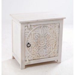 Anastasia Vintage Style White Wooden Bedside Table with Carving Detail