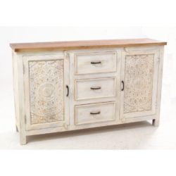 Anastasia Vintage Style White Wooden Sideboard with Carving Detail & 3 Drawers