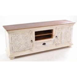 Anastasia Vintage Style White Wooden TV Cabinet with Carving Detail