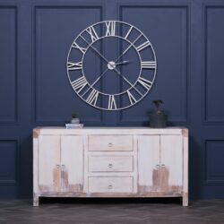 Large Rustic Solid Wood Sideboard with Whitewash Distressed Finish