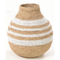 Rustic Raffia Natural Large Basket with White Stripe Decoration - Choice of Sizes