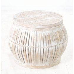 Distressed White Bamboo Basket with Lid - Available in a Choice of Sizes