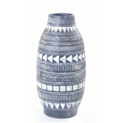 Decorative Tall Aztec Design Blue & White Terracotta Vase
