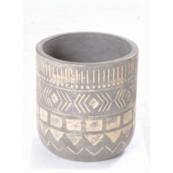 Decorative Small Aztec Design Grey & Cream Terracotta Vase