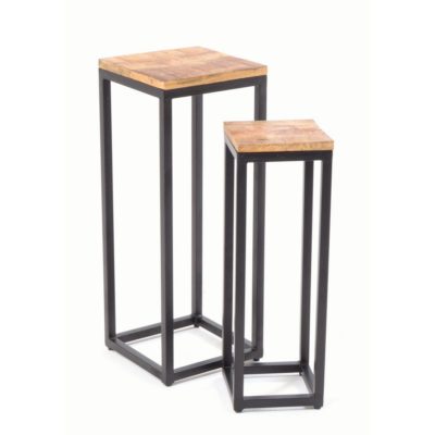 Jasper Pair of Solid Wood and Metal Tall Plant Tables