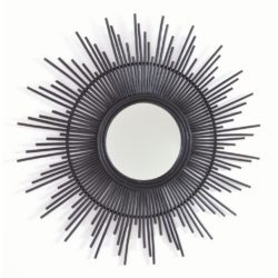 Decorative Round Black Bamboo Sunburst Mirror