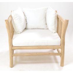 Maria Solid Light Teak Wood Armchair with White Cushions