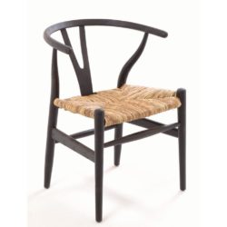 Serafina Modern Wooden Black Dining Chair with Straw Rush Seat