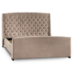 Trudy Velvet King Size Bed with Button Headboard in Latte Brown
