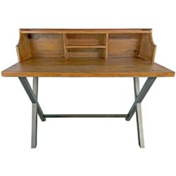 Drafter Vintage Style Solid Wood Writing Desk with Grey Metal Legs