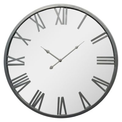 Grey Mirrored Round Wall Clock