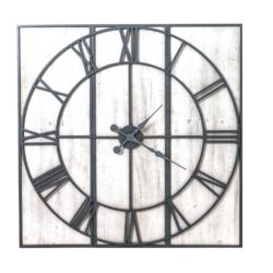 Extra Large Square Wooden Wall Clock with Black Skeleton Design