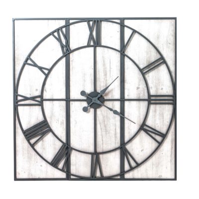 Extra Large Square Wooden Wall Clock with Black Skeleton Design