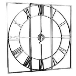 Large Square Silver Metal Skeleton Wall Clock