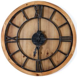 Welles Round Wooden Wall Clock with Black Skeleton Face - Choice of Sizes