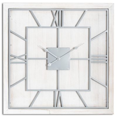 Lionel Square Wooden Wall Clock with White Wash Finish - Choice of Sizes