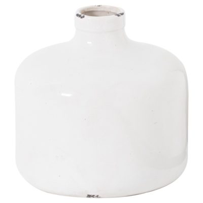 Regala Fat Bottle White Ceramic Vase with Crackle Glaze