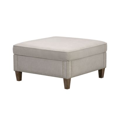 Valencia Luxury Pale Grey Footstool Pouffe with Stud Detail