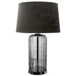 Smoked Glass Table Lamp with Black Velvet Shade
