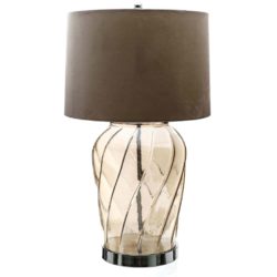 Large Smoked Glass Table Lamp with Chocolate Brown Velvet Shade
