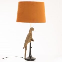 Gold Parrot Table Lamp with Tangerine Orange Velvet Shade