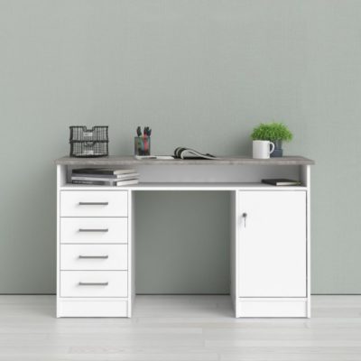 Fulton Modern Large Office Desk with Drawers & Lockable Cupboard - White or Oak