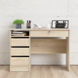 Fulton Modern Desk with Drawers & Lockable Drawer - Oak Wood, Black or White