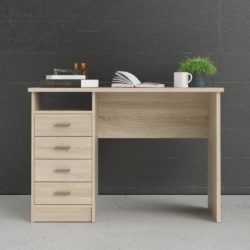 Fulton Large Modern Desk with Drawers - Oak Wood or White