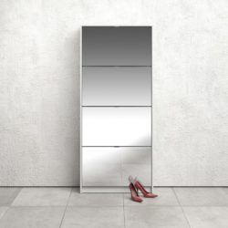 Somerset Large Mirrored Shoe Cabinet with Tilting Doors & White Structure