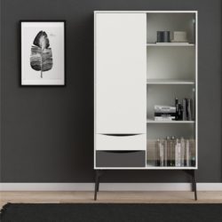 Frantz Glazed Modern White Display Cabinet with Drawers - White & Grey or Walnut & White