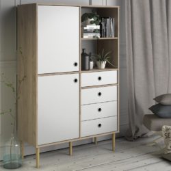 Astrid Large Modern Cabinet with Drawers & Light Oak Wood Effect - Black or White