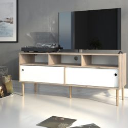 Astrid Large Modern Wooden TV Cabinet with Sliding Doors - Black or White Accent
