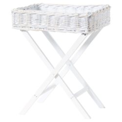 White Wicker Basket Tray Table with Folding Frame - Choice of Sizes