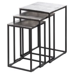 Set of 3 Vancouver Square Silver Metal Side Tables with Cast Iron Effect