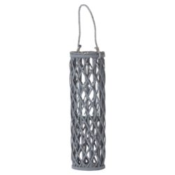 Slim Large Grey Wicker Candle Lantern with Rope Handle