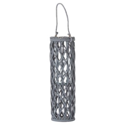 Slim Large Grey Wicker Candle Lantern with Rope Handle