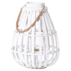 White Wicker Lantern with Rope Handle - Choice of Sizes