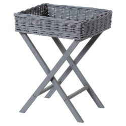Grey Wicker Basket Tray Table with Folding Frame