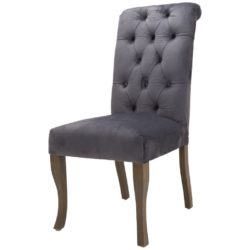 Kingbridge Luxury Charcoal Grey Velvet Dining Chair with Pull Ring Detail
