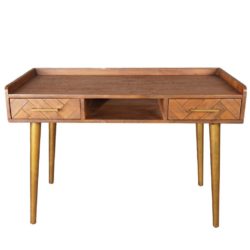 Cuba Gold Parquet Wood Writing Desk with Gold Legs