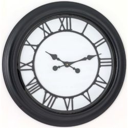 Vintage Style Black Wall Clock with White Face & Chunky Frame
